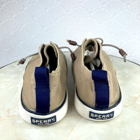 Sperry Sneakers Women 9.5 Brown Canvas Pier View Elastic Back Casual Chic Shoes - Picture 6 of 13